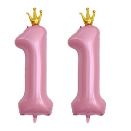 40 Inch Pink Crown Number 11 Balloons, 11th Large Foil Helium Balloons, Pink 11th Celebration Decor Happy 11th Birthday Party,11th Birthday Party Decoration Wedding Anniversary Events Supplies