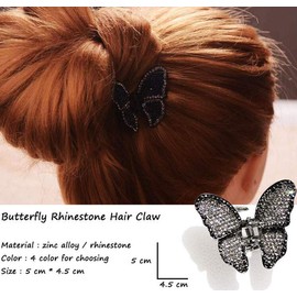 Vintage Crystal Metal Butterfly Hair Claw Clip Jaws Pins Rhinestone Butterfly Bangs Clip Bow Hair Gripper for Women (Gray)