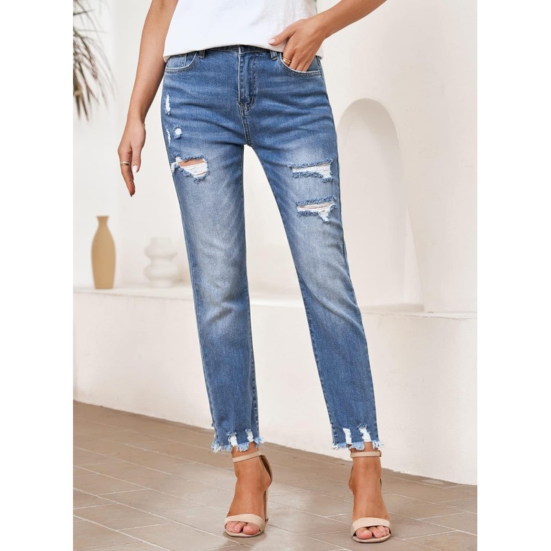 EVALESS Womens Jeans Stretchy High Waisted Pull On Ripped Distressed