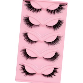 WALWAL Fox Fake Eyelash, Natural Curl Fake 3D Volume Mink Lashes for Cat Eye Makeup, Soft and Fluffy Whispy Lush Strips(5 Pairs Hybrid Set)