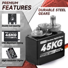 Smraza 45KG Coreless Servo Motor High Torque Steering: 2pcs 8.4V Waterproof Servo Digital Full Metal Gear Servo for RC 1/10 1/8 1/12 Scale Car Truck Crawler/Robot/Boat with 25T Servo Horn（180°×2）