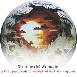 Bgraamiens- Hard Puzzles for Adults -3D Visual Dawn Inside a Cave - 1000 Pieces Round Puzzle for Adults, Unique Impossible Difficult Hard Challenging Jigsaw Puzzles 1000 Pieces