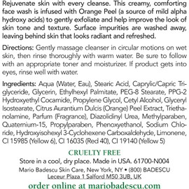 Mario Badescu Jabón limpiador de naranja- Limpiador y exfoliante facial en crema enriquecido con AHA - Lavado facial sin aceite para piel mixta o seca - Exfoliante suave con fórmula que no seca, 236 ml