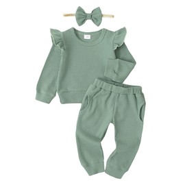 Mioglrie Toddler Baby Girl Clothes Top Pants Set Baby Girl Outfits Baby Girls' Clothing Cotton Baby Girl Stuff Green Gifts 12 to 18 Month Girl Clothes