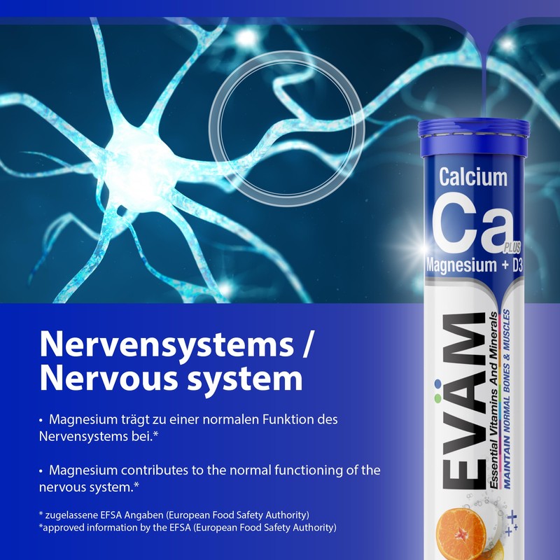 EVÄM Calcium Magnesium D3 Effervescent Tablets, Mandarin Flavour, 3 x