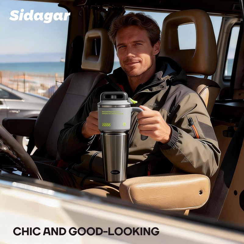 32 oz Insulated Tumbler with Push-button Lid and Handle, Grey