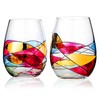 Artisanal Hand Painted Stemless Wine Glasses - Gift for Her,