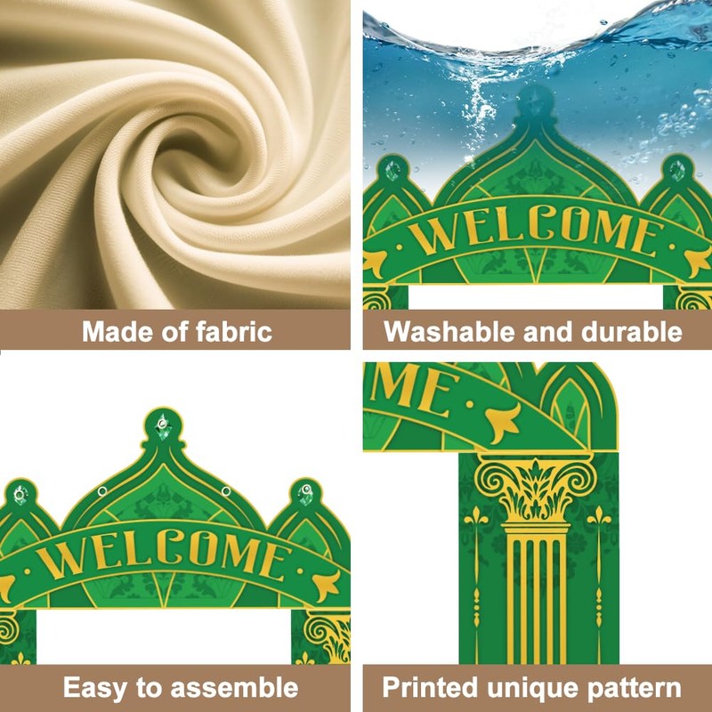 WADORN Green Castle Welcome Door Porch Banner 6.5x8.5Ft