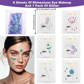 KFHENSOMR 6 Stücke Edelsteine Temporäre Tattoos Glitzersteine Gesicht Glitzer Schmucksteine Strass Gesicht Juwelen Kristalle Strasssteine Glitzer Steine zum Aufkleben für Musikkarneval Party Make-up