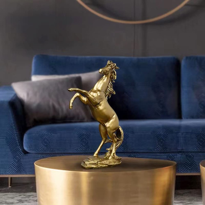 FUNSXBUG Gold Horse Statue Figurines - Resin Standing Fighting Horse