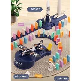 B-Qtech Domino Train Toy for Kids Airplane Rocket Launcher Electric Train 200pcs Dominoes Blocks Set Creative Kids Games Gift for Boy Girl Ages 3-8