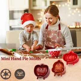 Mini Pie Molds, Dough Presser Pocket Pie Molds for Baking, Party Potluck Hand Pie Molds Set of 3, Apple, Pumpkin and Acorn Shapes (Red)