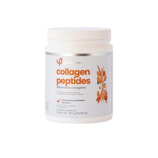 ela nutrition | Collagen peptides performance x tangerine Sabor natural Mandarina | Péptidos bioactivos de colágeno hidrolizado sabor mandarina | Glucosamina y Condroitina + Vitamina C | 407 gr (30 porciones)