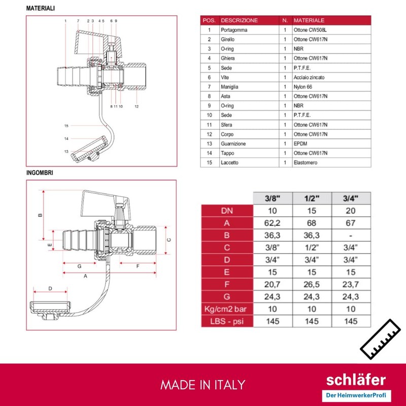 Schläfer 704410 | ITAP 1/2" Boiler Drain Ball Valve with