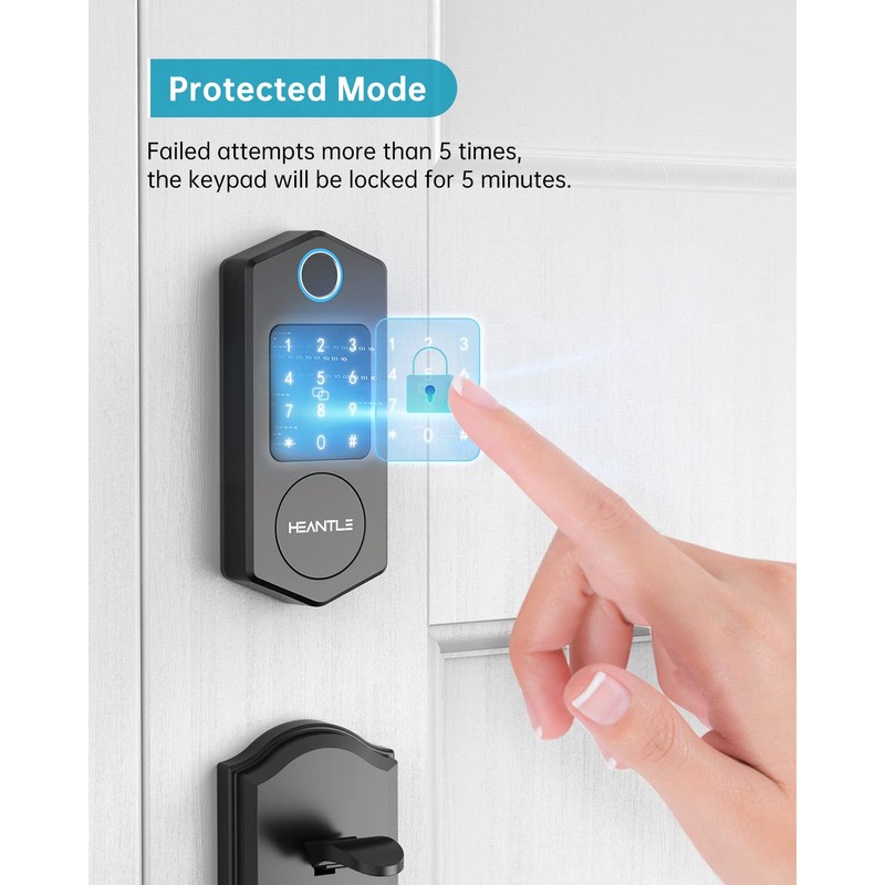 Keyless Entry Door Lock,HEANTLE Fingerprint Smart Deadbolts with Touchscreen Keypad