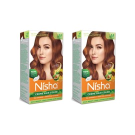 Nisha Creme Hair Colour 4.3 GOLDEN BROWN (60gm + 60ml + 18ml Nisha Conditioner with Natural Herbs 100% Grey Hair Coverage Suitable for Hair Highlights) Pack of 2