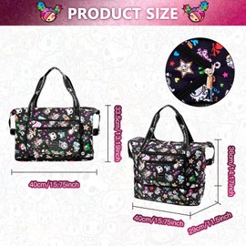 Tokidoki Expandable Tokidoki Duffle Bag Foldable Travel Duffel Bags for Women Large Capacity Tokidoki Travel Bags Unicorno Luggage Bag for Sports Gym Vacation (black)