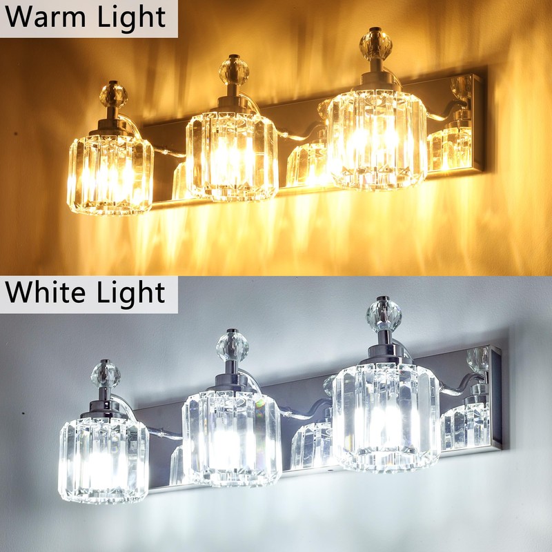 Danshinro Modern Crystal Bathroom Vanity Lights, 3-Lights Bathroom Light Fixtures