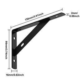 6 Pack Shelf Brackets Heavy Duty,Wall Brackets for Shelves,Black Shelf Brackets with Screws,for Living Room Bedroom Cabinet Wood Chair Bookshelf Board Window Furniture(150mm*95mm,2mm Thick)
