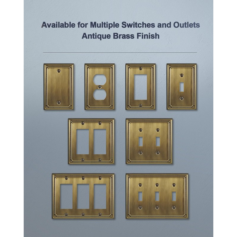 ZILLSEA 2-Pack Antique Brass Blank Wall Plates, No Device Blank