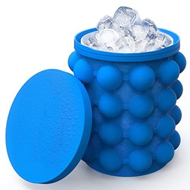 ALLADINBOX Molde para cubitos de hielo, cubeta de hielo grande de silicona, (2 en 1) para hacer cubitos de hielo, redondo, portátil (azul oscuro)