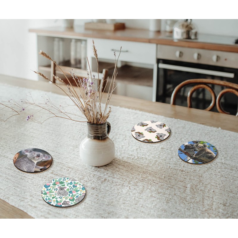 4 x Round Koala Bear Coasters - Animals Wild Women