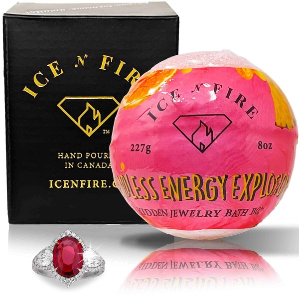 Ice N Fire - Bomba de baño sorpresa con joyas en el interior (anillo oculto bomba de baño con joyería valorada hasta $5.000) - Bomba de baño oculta sin fin explosión de energía "MONDO" - Gran regalo de cumpleaños para esposa, madre, novia, otros signific