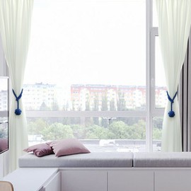 OCIOLI Pack of 2 Curtain Tiebacks Curtain Ties with Large Woven Ball Cotton Hand-Woven Curtain Rope Tiebacks Decorative Tiebacks for Curtains (Blue, 2)