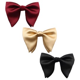 Lovacely Mens Oversized Satin Silk Bow Tie Solid Color Formal Tuxedo Big Bowtie, A - Mix3-black,red,gold, One Size