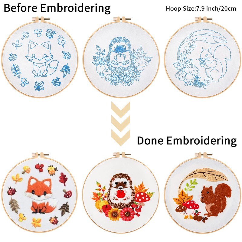 Louise Maelys 3 Set Animal Embroidery Kits for Beginners with