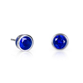 namana 925 Sterling Silver Sapphire Blue Stud Earrings for Women and Girls with Solitaire Navy Blue Cubic Zirconia, Simple Single Stone Bezel Set Studs in 925 Sterling Silver with Dark Blue Stones