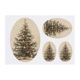 4 x 'Vintage Christmas Tree' Temporary Tattoos - Water Resistant, Skin-Safe, Non-Toxic Transfers, Mixed Sizes (TO00080808)