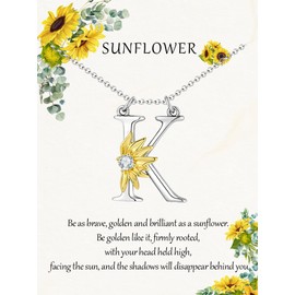 MURNA KARE Sunflower Necklace for Women - Silver Initial K Necklaces for Women, Inspirational Jewelry Gifts Letter K Jewelry