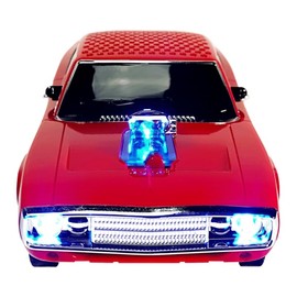 QFX Bluetooth 1968 Retro Muscle Car Replica Speaker, Dual 2-inch Speakers, Hands Free Link, Built-in Microphone, FM Radio and LED Party Lights, Red - BT-1968-RED