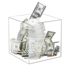 Vmxlso Clear Money Box, 12 x 12 x 12 cm Clear Piggy Bank, Acrylic Money Box for Adults Kids, Break to Open Money Box for Budget and Save, Coin and Cash, Square, Transparent