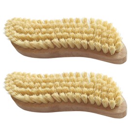 Pack of 2 Scrubbing Brush, Cleaning Brush, Hand Scrubber, Scrubbing Brushes, Ergonomic Wooden Handle in S Shape, Cleaning Brush for Kitchen, Garden, Household - Made in Germany (Pack of 2, Fibre)