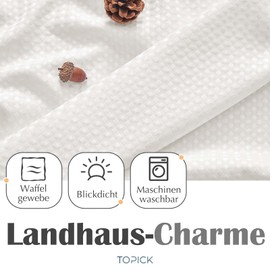 TOPICK Opaque Net Curtains Kitchen White Bistro Curtain with Drawstring Curtains Short with Waffle Pattern Semi-Transparent Kitchen Curtains for Small Windows Motorhome Country House Set of 2 90 W x