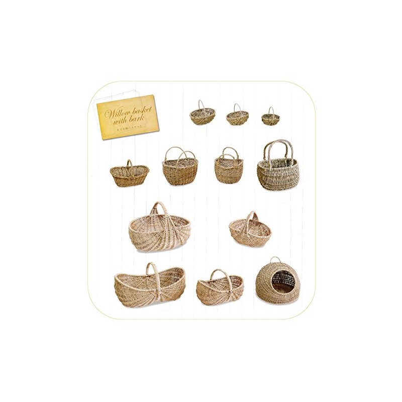 Muradaya Sangyo Willow Arrangement Basket with Leather Medium Width 10.6