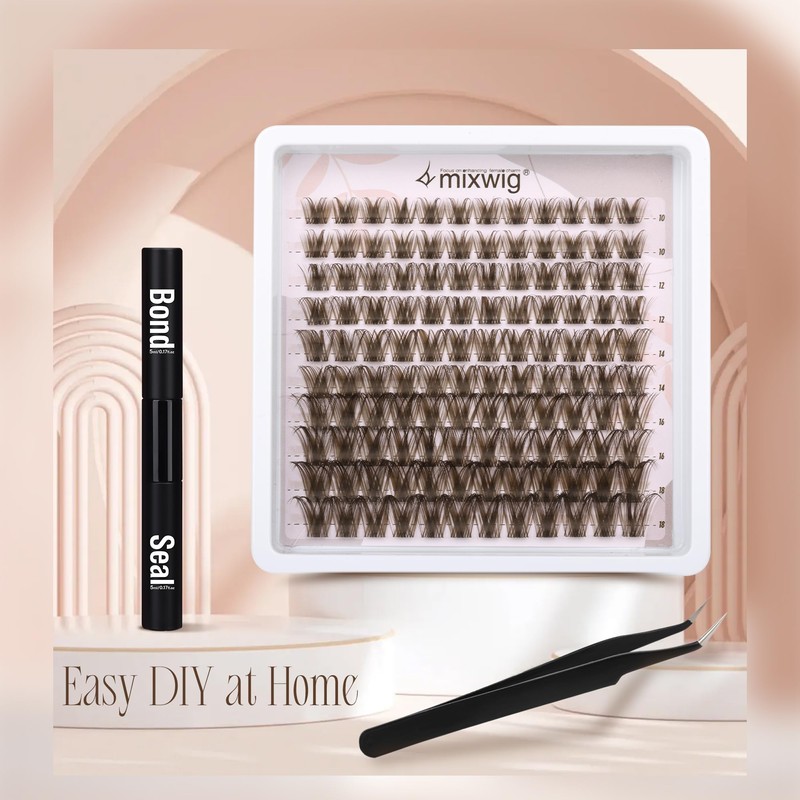 Brown Lash Clusters Kit, Natual Fishtail Lash Extension Kit, Wispy