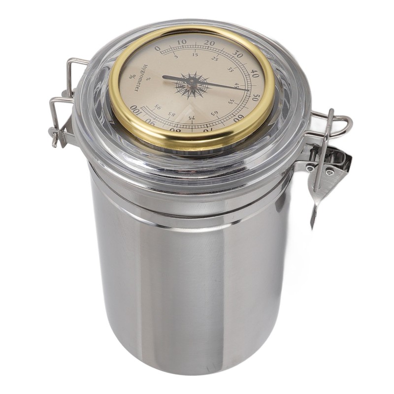 Cigar Jar Stainless Steel Silicone Ring with Hygrometer Waterproof Sealed