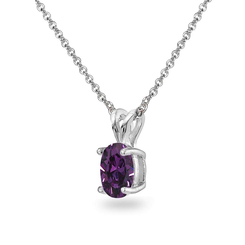GemStar USA Sterling Silver Purple 8x6mm Oval-Cut Solitaire Pendant Necklace