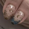 Medium Almond Press on Nails Gold Blue Cat Eyes Nails
