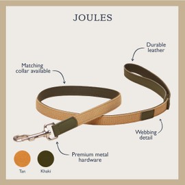 Rosewood x Joules Khaki Dog Lead – Durable Leather and Webbing Detail, Stylish Design with Brushed Metal Clip, Premium Pet Accessory