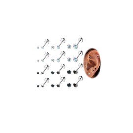 JOERICA 12Pairs 20G Stainless Steel CZ Stud Earrings for Women Men Cartilage Helix 2mm Stud Earrings Set Round Cubic Zirconia Screw Flat Back Stud Ear Piercing