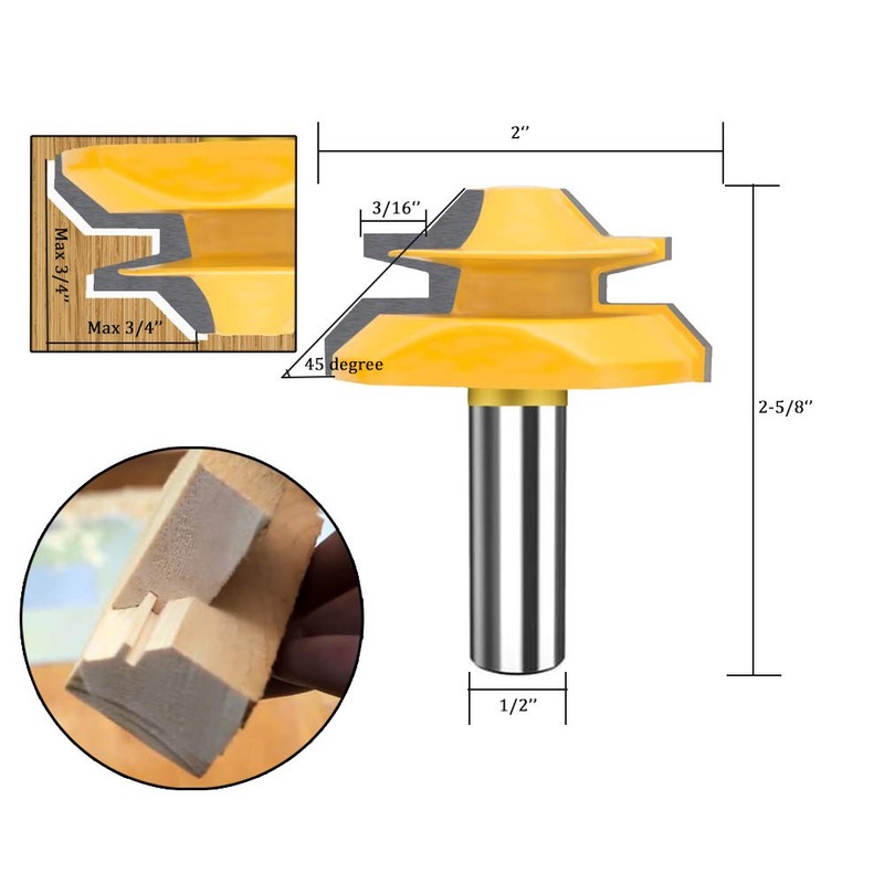 MAYLNE 1/2 inch Shank 45°Lock Miter Router bit Set 3