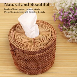 Buachois Rattan Tissue Box Cover,Round Decorative Woven Tissue Box,Rattan Napkin Tissue Holder for Livingroom Bedroom Table Home Car Office Decor