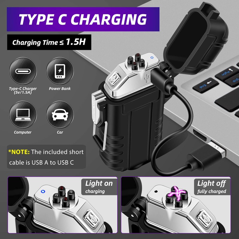 LcFun Waterproof Electric Dual Arc Lighter USB Type C Rechargeable