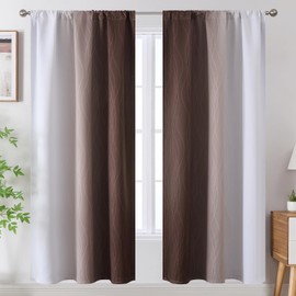 Estelar Textiler Brown and Greyish White Ombre Blackout Curtains for Living Room, Full Room Darkening Rod Pocket Gradient Curtains for Bedroom, Thermal Insulated Light Blocking Drapes,42Wx72L,2 Panels