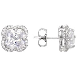 Elegant Rhodium Over Sterling Silver Clover Earrings for Women