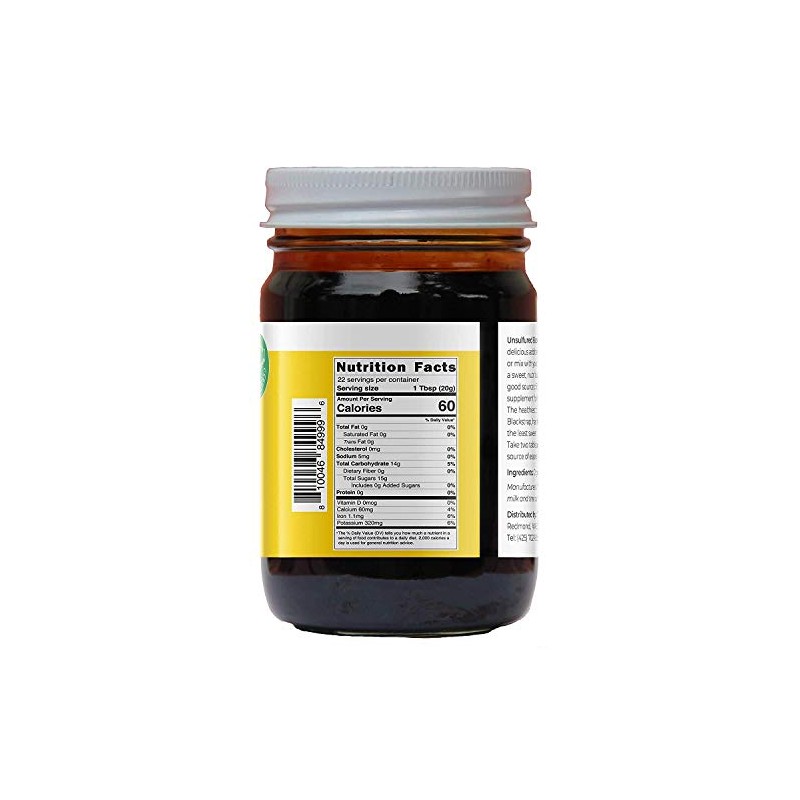 Viva Doria Natural Unsulfured Blackstrap Molasses, 1 lb Glass Jar